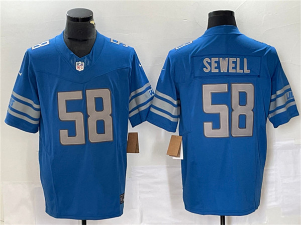 Men's Detroit Lions #58 Penei Sewell Blue 2023 F.U.S.E. Vapor Untouchable Limited Stitched Jersey
